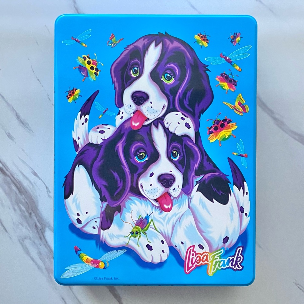 VTG Lisa Frank Violet & Velvet puppies large collectible tin